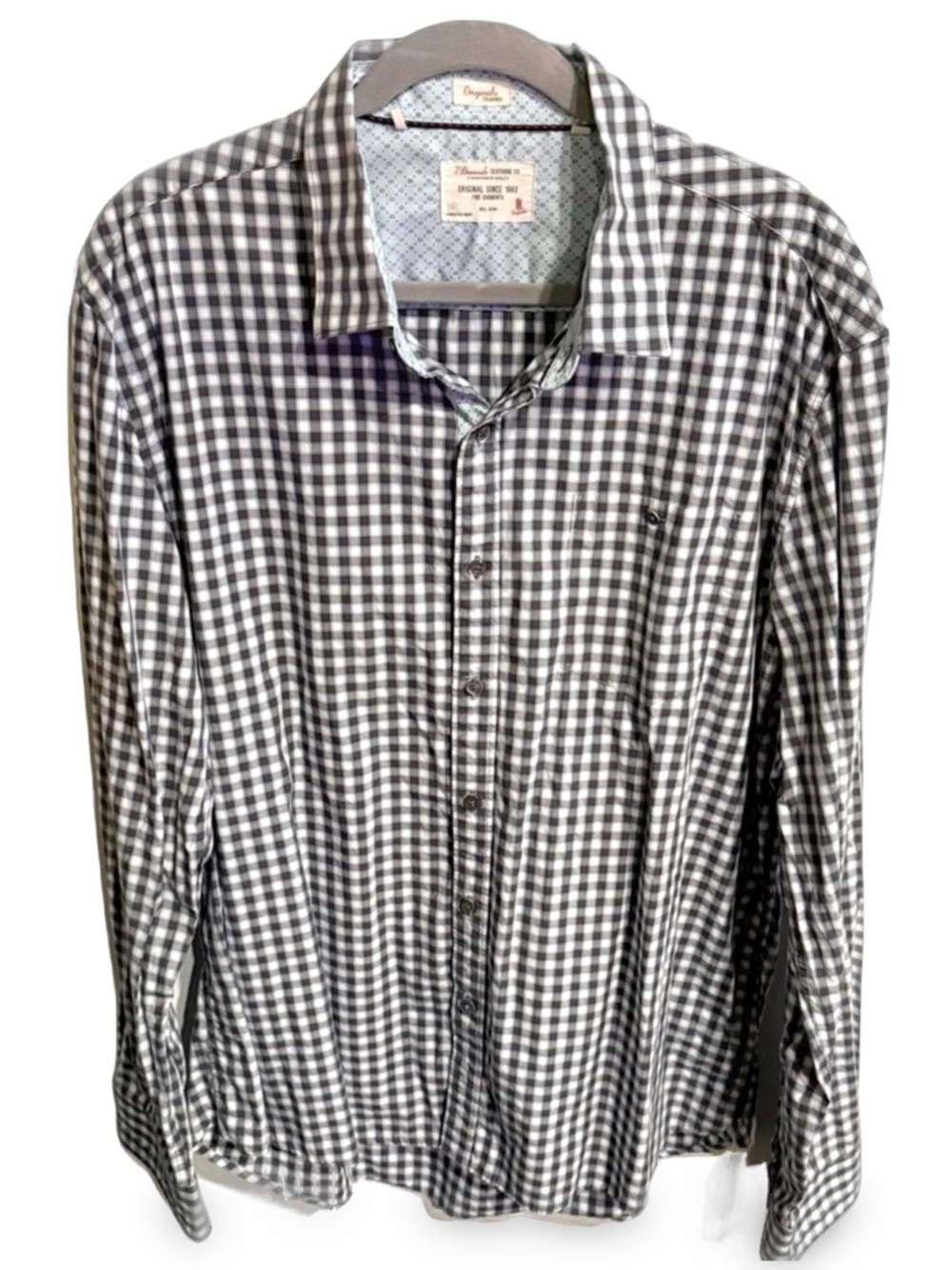 Vintage 7 Diamonds Men’s Black and White Gingham Button-Down Shirt